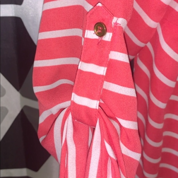 SIZE 1X Pink and White Striped Blouse - Picture 4 of 5